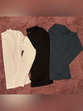 Basic Long Sleeve Layering Tops - White, Black, Slate Blue
